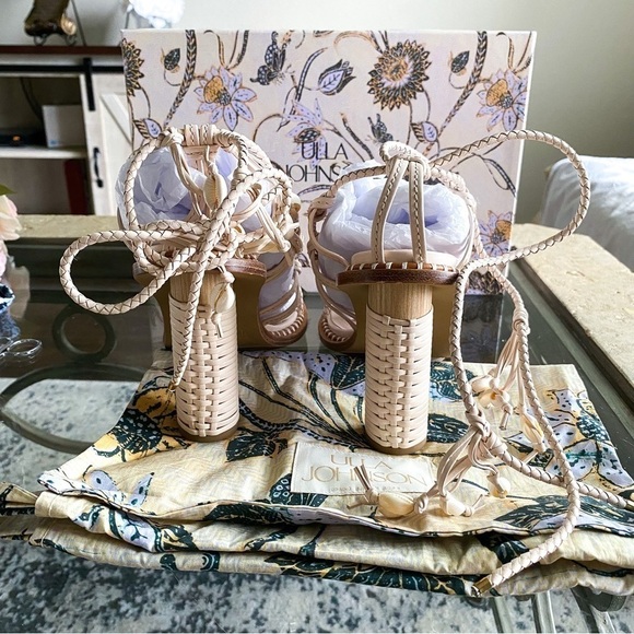 Ulla Johnson Heel Cora Seashell High Leather Braided-Straps Pearled Ivory 37 NIB - Picture 5 of 9